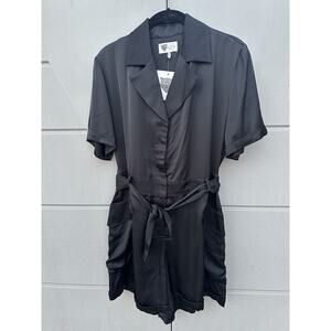Lita by Ciara Revolve Italian Black Satin Belted Utility Romper $348 Sz S NEW